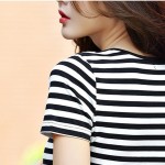 Plus Size Women T-shirt New 2016 Summer Fashion Casual Striped short Sleeve t shirt Ladies' elegant black white Shirt Tops