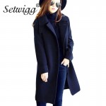 Plus Size Women Winter Overcoats 2016 Solid  Imitation Woolen Stand Collar Single Breasted Long Outerwear Trench Coat Casacos