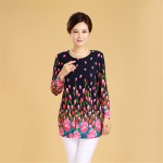 Plus Size XL-5XL Women T Shirt Fashion Flowers Print Long Sleeve T-shirt 2015 New T Shirts Female Loose Casual Tops Tide 31669