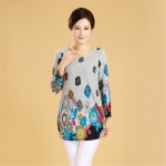 Plus Size XL-5XL Women T Shirt Fashion Flowers Print Long Sleeve T-shirt 2015 New T Shirts Female Loose Casual Tops Tide 31669