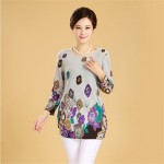 Plus Size XL-5XL Women T Shirt Fashion Flowers Print Long Sleeve T-shirt 2015 New T Shirts Female Loose Casual Tops Tide 31669