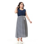 Plus size chiffon dress with bohemian stripe style Cute maxi party dress with sashes decoration  Blue fashion dress 3xl-6xl 044