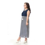 Plus size chiffon dress with bohemian stripe style Cute maxi party dress with sashes decoration  Blue fashion dress 3xl-6xl 044