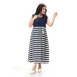 Plus size chiffon dress with bohemian stripe style Cute maxi party dress with sashes decoration  Blue fashion dress 3xl-6xl 044