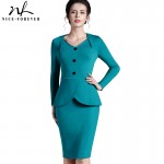 Plus size long sleeve winter dress  autumn elegant knee length women formal office dress slim v neck bandage bodycon dress b15