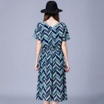 Plus size women stripe Dresses for fat summer new small V-neck chiffon dress short sleeve pleated  chiffon dress high quality