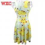 Pokemon A Line Dress Pikachu Girls Sweet Kawaii Dresses Anime Yellow Cartoon Casaul Summer Skater Dress Cute WXC