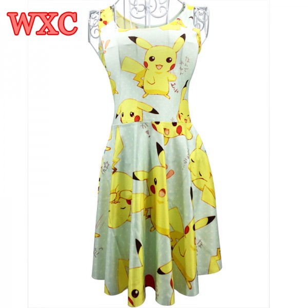 Pokemon A Line Dress Pikachu Girls Sweet Kawaii Dresses Anime Yellow Cartoon Casaul Summer Skater Dress Cute WXC