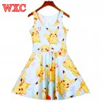 Pokemon A Line Dress Pikachu Girls Sweet Kawaii Dresses Anime Yellow Cartoon Casaul Summer Skater Dress Cute WXC