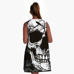 Polyester/Spandex Black Dress 3D Skull Printed 2017 Summer Women Dress O neck Vintage Knitted Dress Loose Plus Size Casual Dress