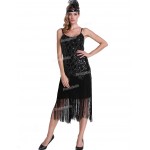 PrettyGuide  Women 1920s Sequin Paisley Sexy Tassels Hem Overlay Midi Flapper Party Dress Vintage Party Dress