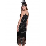 PrettyGuide  Women 1920s Sequin Paisley Sexy Tassels Hem Overlay Midi Flapper Party Dress Vintage Party Dress