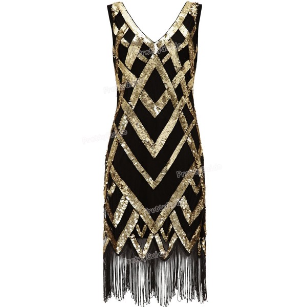 PrettyGuide Women 1920's Vintage Beads Sequin Crisscross Fringe Hem Cocktail Flapper Dress Roaring 20s Plus Size Gatsby Dress