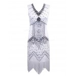 PrettyGuide Women 1920s V Neck Beaded Sequin Art Deco Gatsby Inspired Flapper Dress Great Gatsby Party Dress