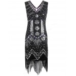 PrettyGuide Women 1920s V Neck Beaded Sequin Art Deco Gatsby Inspired Flapper Dress Great Gatsby Party Dress