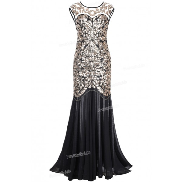 PrettyGuide Women 's 1920s Black Sequin Gatsby Floor Length Evening Party Dress Trumpet Maxi Long  Dress
