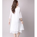 Print Linen Dresses Women Summer 2017 Loose Casual Dresses Straight O-neck Vestidos Plus Size Clothing Woman Casual White Dress