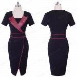 Professional Women Casual Work Office Business Bodycon Pencil Dress Short Sleeve PU Patchwork Split Summer Dress EB366