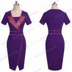 Professional Women Casual Work Office Business Bodycon Pencil Dress Short Sleeve PU Patchwork Split Summer Dress EB366