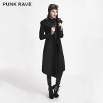 Punk Rave Women Hooded Coat Black Goth Cosplay Cyber Steampunk Witch Long Jacket Y611 S M L