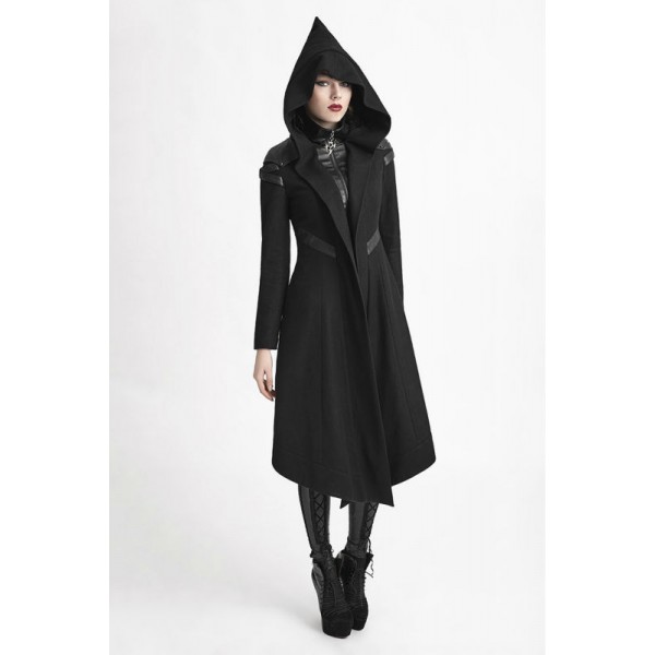 Punk Rave Women Hooded Coat Black Goth Cosplay Cyber Steampunk Witch Long Jacket Y611 S M L