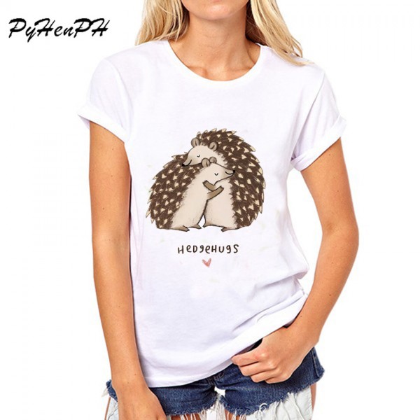 PyHen  Animal Puns Design t-shirt women animal / Hedgehog / mouse  Lover Short Sleeve top slim tee shirt femme women blusa