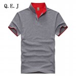 Q.E.J New 2016 Brand Solid Stand collar polo Shirt Casual Men Summer Short-sleeve Camisa Polo Slim Fit Men Shirt