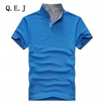 Q.E.J New 2016 Brand Solid Stand collar polo Shirt Casual Men Summer Short-sleeve Camisa Polo Slim Fit Men Shirt