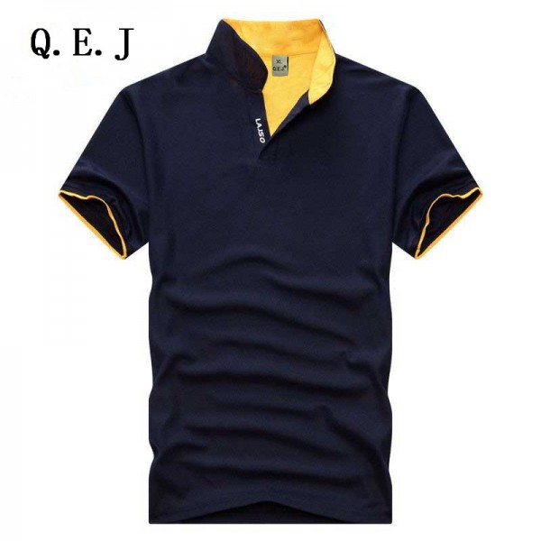 Q.E.J New 2016 Brand Solid Stand collar polo Shirt Casual Men Summer Short-sleeve Camisa Polo Slim Fit Men Shirt