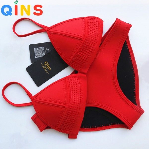 QINS 2016 Summer bathing suit Women's Bikini Sexy Swimsuit Set Bathsuit Swimwear Push Up High Quality Neoprene Material Bikinis