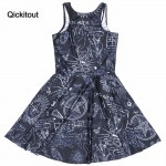 Qickitout  2016 Fashion Dress Plus size Hexagram Digital Print  Dress Sleeveles Beach DRESS vestidos Drop shipping