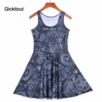 Qickitout  2016 Fashion Dress Plus size Hexagram Digital Print  Dress Sleeveles Beach DRESS vestidos Drop shipping