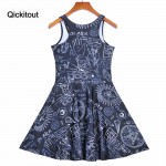 Qickitout  2016 Fashion Dress Plus size Hexagram Digital Print  Dress Sleeveles Beach DRESS vestidos Drop shipping