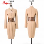 Qiqi Korean Womens Elegant Vintage Slim Autumn Khaki Party Dresses OL Office Work Tunic Bodycon Sheath Casual Pencil Dresses