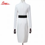 Qiqi Pencil Sheath White Vestidos Women Dress New spring Autumn Fashion Slim Sexy OL V-neck Long Sleeve Buiness Bodycon Dresses