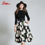 Qiqi vestidos New 2016 Autumn Women's Flower Printing  Knit Stitching Long Dresses Casual Clothing Plus Size Slim Party Dresses