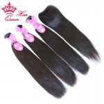 Queen Hair 100% Brazilian virgin hair straight unprocessed hair  Lace Closure with Hair Bundles,4pcs/lot, 12"-30" DHLFree