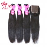 Queen Hair 100% Brazilian virgin hair straight unprocessed hair  Lace Closure with Hair Bundles,4pcs/lot, 12"-30" DHLFree