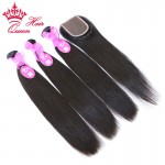 Queen Hair 100% Brazilian virgin hair straight unprocessed hair  Lace Closure with Hair Bundles,4pcs/lot, 12"-30" DHLFree