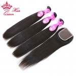 Queen Hair 100% Brazilian virgin hair straight unprocessed hair  Lace Closure with Hair Bundles,4pcs/lot, 12"-30" DHLFree