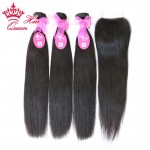 Queen Hair 100% Brazilian virgin hair straight unprocessed hair  Lace Closure with Hair Bundles,4pcs/lot, 12"-30" DHLFree