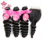 Queen Hair 7A Grade 1 Piece Top Lace Closure with 3Pcs Hair Bundle,4pcs/lot,Brazilian Virgin Hair Extension,Loose Wave 12"-28"