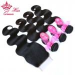 Queen Hair Products Brazilian Virgin Human Hair With Closure Body Wave Hair Bundles With Top Lace Closure Queen Hair Co., Ltd