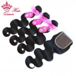 Queen Hair Products Brazilian Virgin Human Hair With Closure Body Wave Hair Bundles With Top Lace Closure Queen Hair Co., Ltd