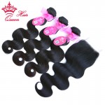 Queen Hair Products Brazilian Virgin Human Hair With Closure Body Wave Hair Bundles With Top Lace Closure Queen Hair Co., Ltd