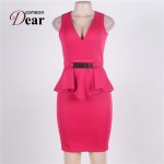 RB70066  Hot selling summer style plus size women clothing high quality and low price short dress V-neck sleeveless peplum dress