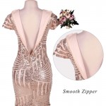 RB80202 Hot Sale Women Bodycon dress V-neck Sleeveless Knee Length Sexy Club Dress 2017 Rose Gold Nude Midi Sequin Dress