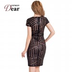 RB80202 Hot Sale Women Bodycon dress V-neck Sleeveless Knee Length Sexy Club Dress 2017 Rose Gold Nude Midi Sequin Dress