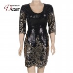 RB80349 Spring And Autumn Women Bodycon Dress V-neck Half Sleeve Fashion Sequin Dress Good Quality Silver  Gold Sexy Club Wear