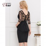 RJ80206 Comeondear Work Dress Black Half Sleeve Sheer Lace Embroidery Peplum Dress Super Deal Women Elegant Formal Casual Dress